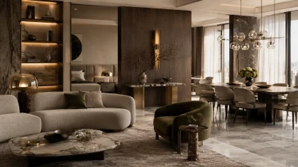 Concept de design interior cu randari 3D finisaje premium si mobilier elegant